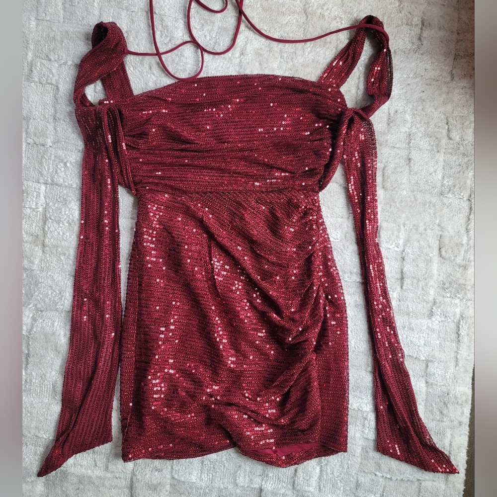 Lucy in the Sky Burgundy Sequin Mini Dress, Size S